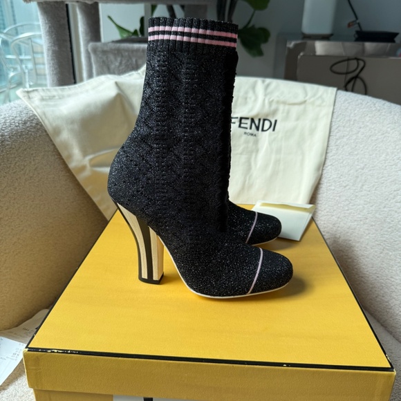 ✨ Fendi Rockoko Metallic Knit Sock Booties — Black — EU 37 ✨ - Picture 2 of 11